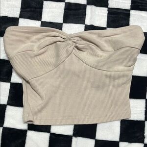SHEIN Cream Ribbed Tie Front Bustier Crop Top